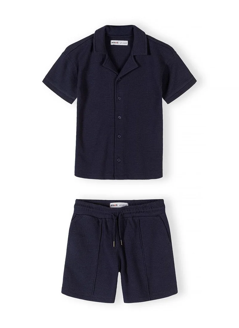 مينوتي Boys navy blue cotton polo shirt and shorts set